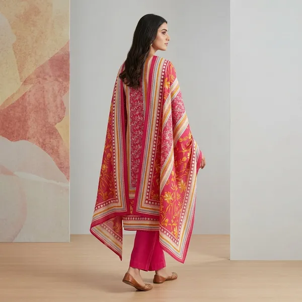 Pink_Floral_Printed_Dupatta_Set_With_Solid_Pink_Bottom_For_Women