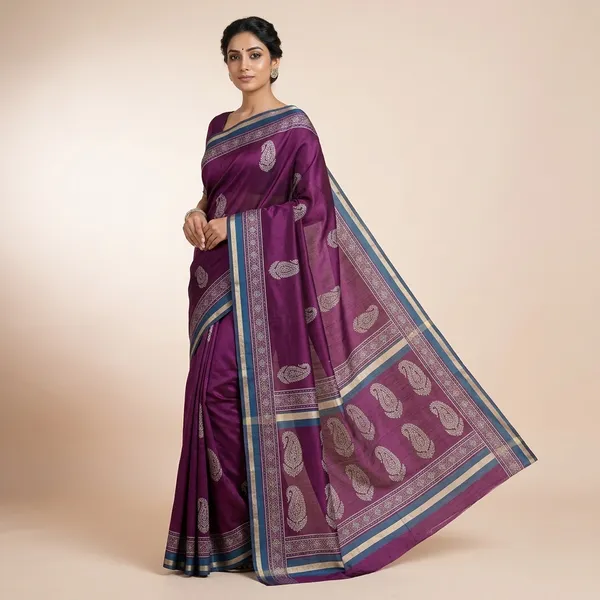 Purple_Silk_Paisley_Printed_Saree_With_Decorative_Border_For_Women