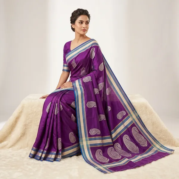 Purple_Silk_Paisley_Printed_Saree_With_Decorative_Border_For_Women