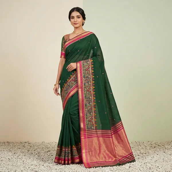 Green_Mul_Cotton_Embroidered_Contrast_Border_Saree_For_Women
