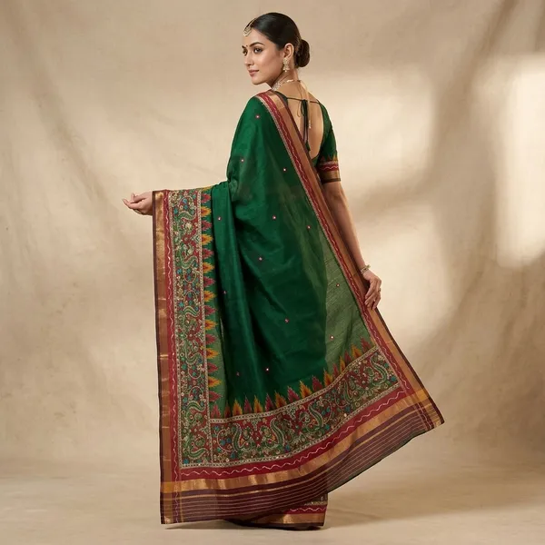Green_Mul_Cotton_Embroidered_Contrast_Border_Saree_For_Women