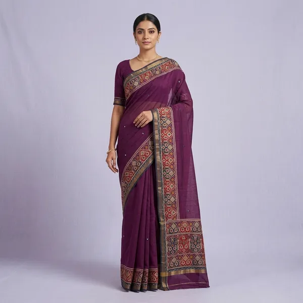 Purple_Mul_Cotton_Handloom_Embroidered_Border_Saree_For_Women