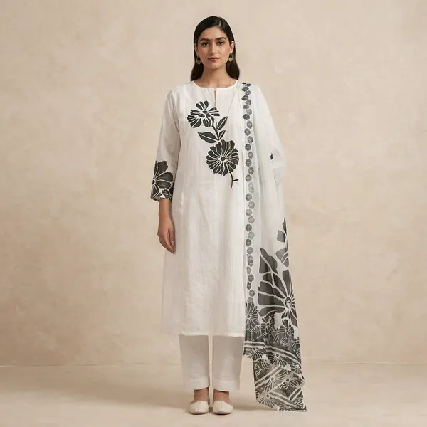 White_Mul_Cotton_Floral_Embroidered_Kurta_Set_For_Women