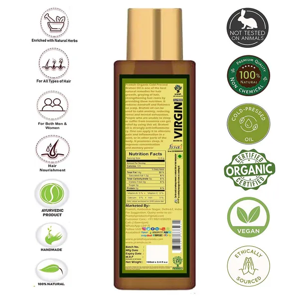 Pramsh_Cold_Pressed_Organic_Virgin_Brahmi_Hair_Oil_100Ml