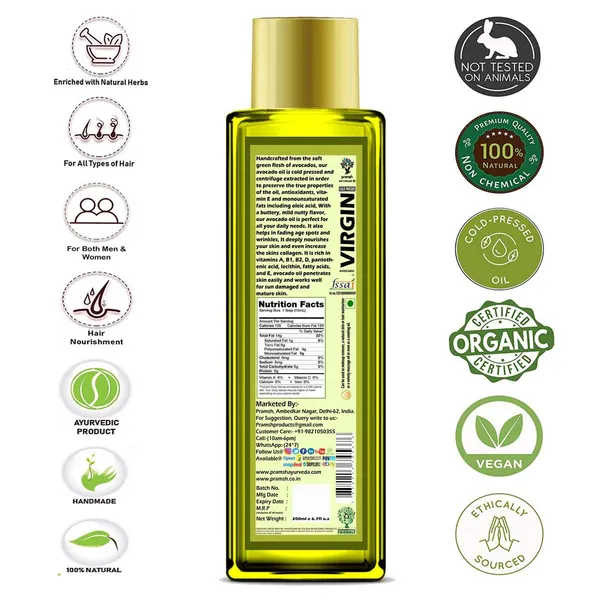 Pramsh_Cold_Pressed_Organic_Avocado_Oil_Hair_Skin_Care_200Ml