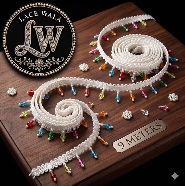 White_Beaded_Lace_Trim_With_Multicolor_Teardrop_Accents_9_Meters