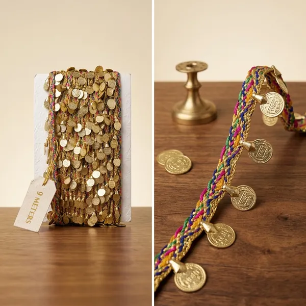 Golden_Coin_Embellished_Multicolor_Silk_Threadwork_Trim