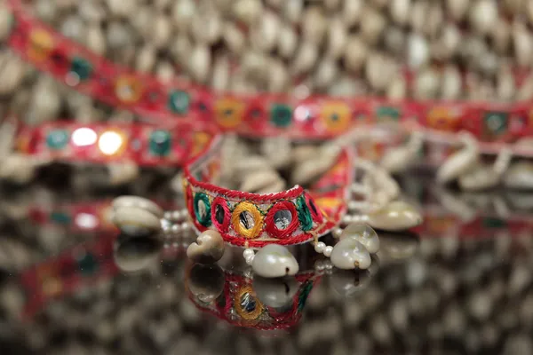 Red_Embellished_Cowrie_Shell_Belt_With_Mirror_Work