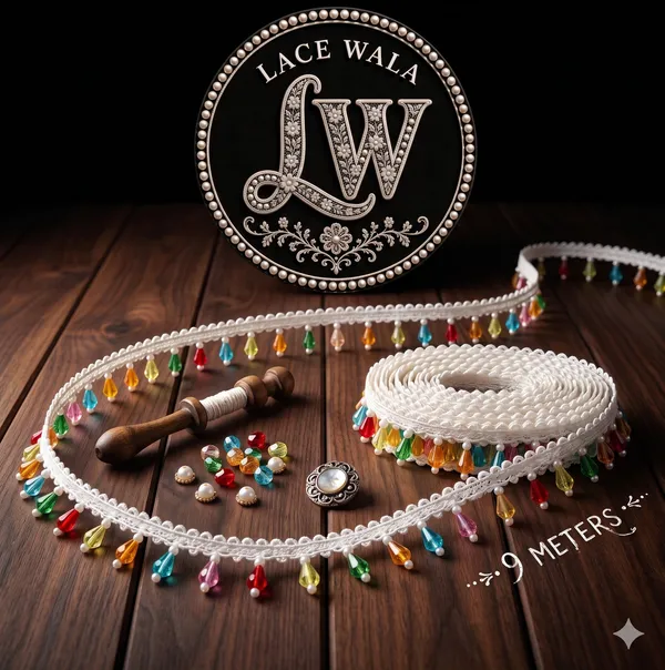 White_Beaded_Lace_Trim_With_Multicolor_Teardrop_Accents_9_Meters