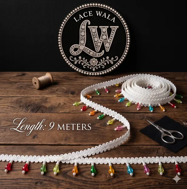 White_Beaded_Lace_Trim_With_Multicolor_Teardrop_Accents_9_Meters