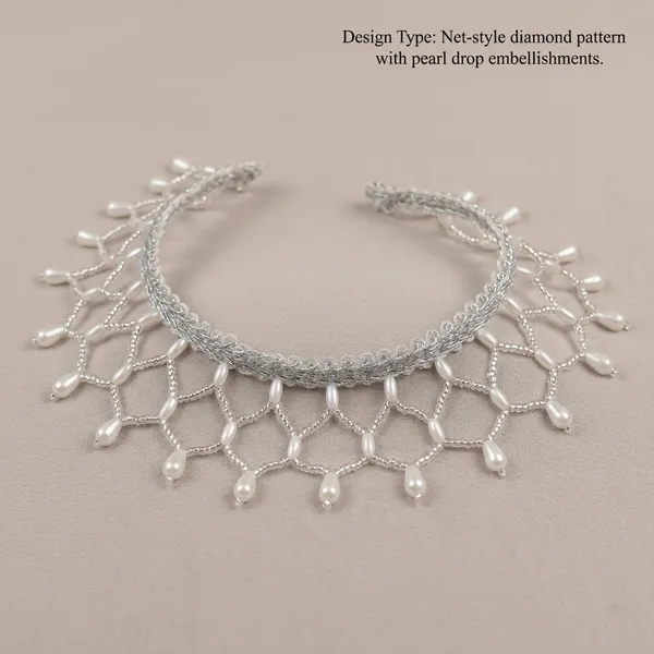 Silver_Diamond_Net_Pattern_Pearl_Drop_Headband
