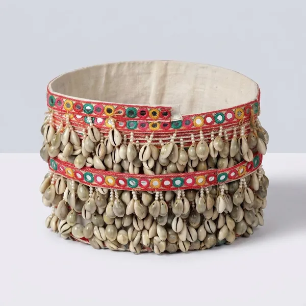 Red_Embellished_Cowrie_Shell_Belt_With_Mirror_Work