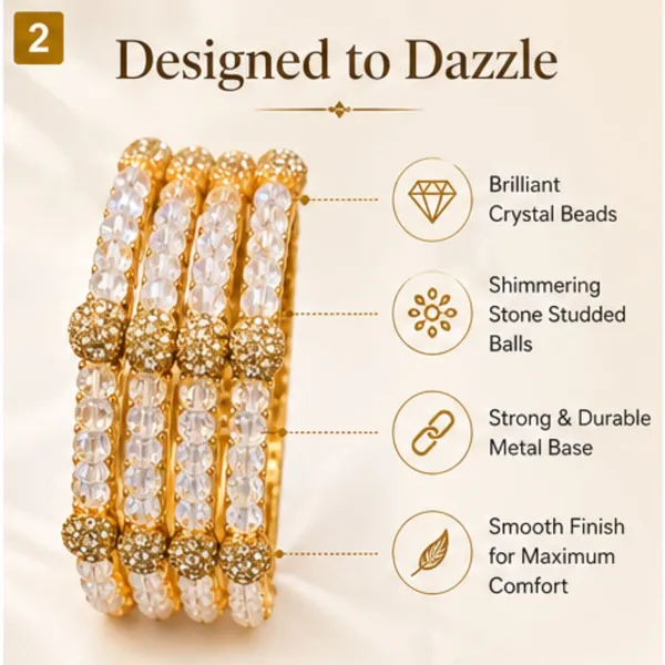 White_Gold_Plated_Crystal_Bead_Stone_Bangle_Set_For_Women
