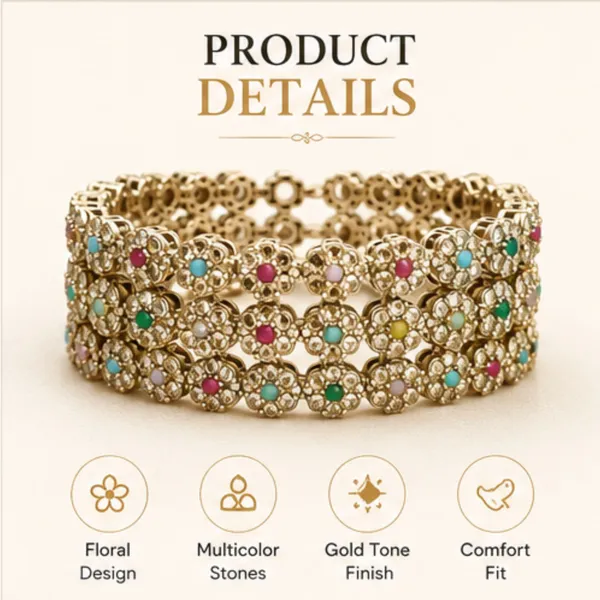 White_Gold_Tone_Crystal_Floral_Bangle_Set_For_Women