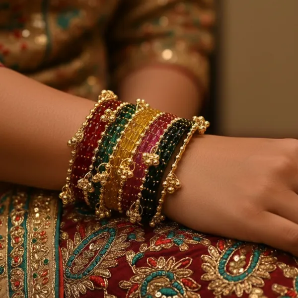 Multicolour_Alloy_Beaded_Golden_Accent_Bangle_Set_For_Women