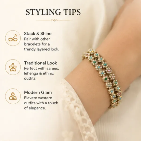 White_Gold_Tone_Crystal_Floral_Bangle_Set_For_Women