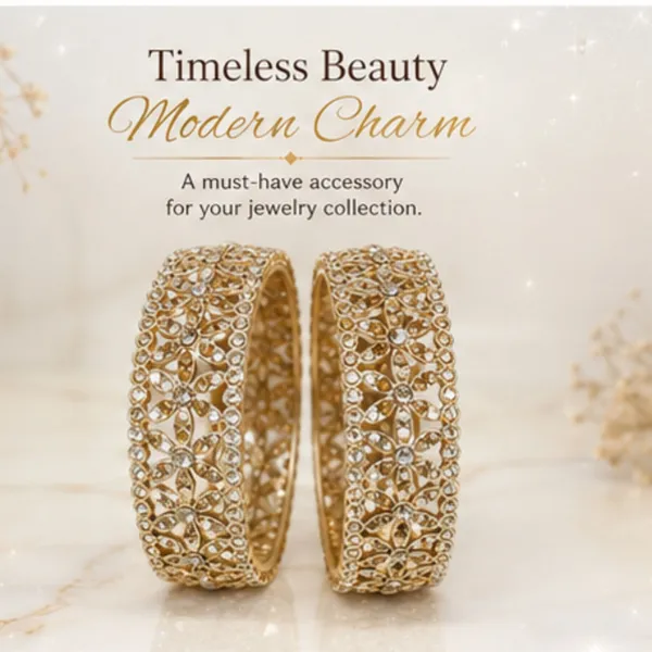 Golden_White_Gold_Plated_Crystal_Floral_Bangle_Set_For_Women