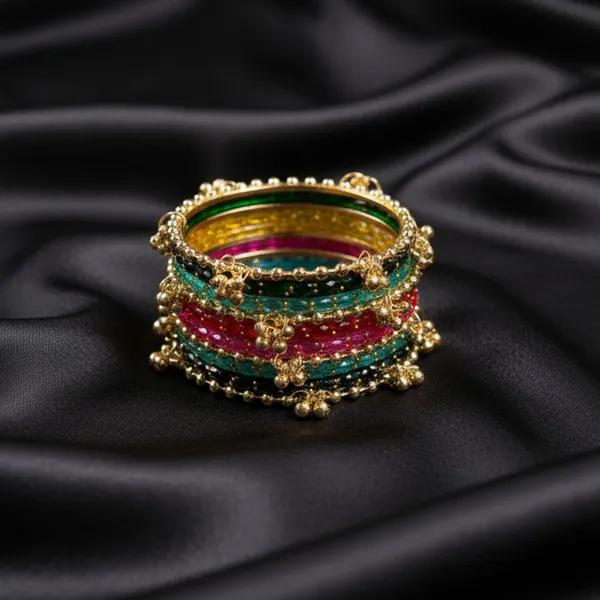 Multicolour_Alloy_Beaded_Golden_Accent_Bangle_Set_For_Women