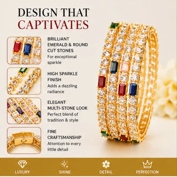 Golden_White_Gold_Plated_Multicolor_Stone_Designer_Bangle_Set_For_Women