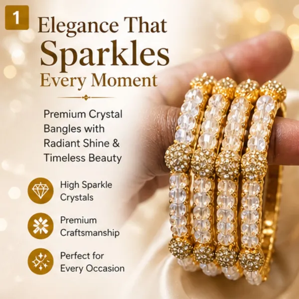 White_Gold_Plated_Crystal_Bead_Stone_Bangle_Set_For_Women