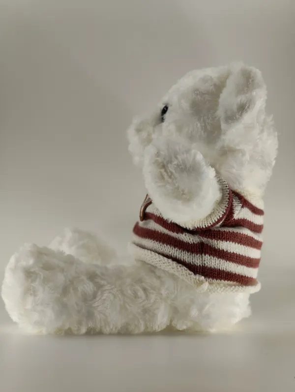 White_Teddy_Bear_With_Brown_Striped_Sweater