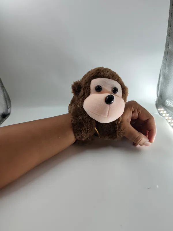 Cute_Monkey_Slap_Band_Plush_Toy_Dark_Brown