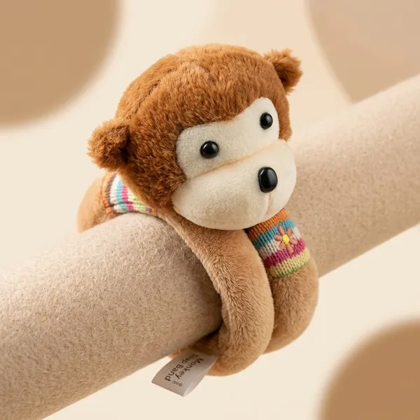 Cute_Monkey_Slap_Band_Plush_Toy_Light_Brown