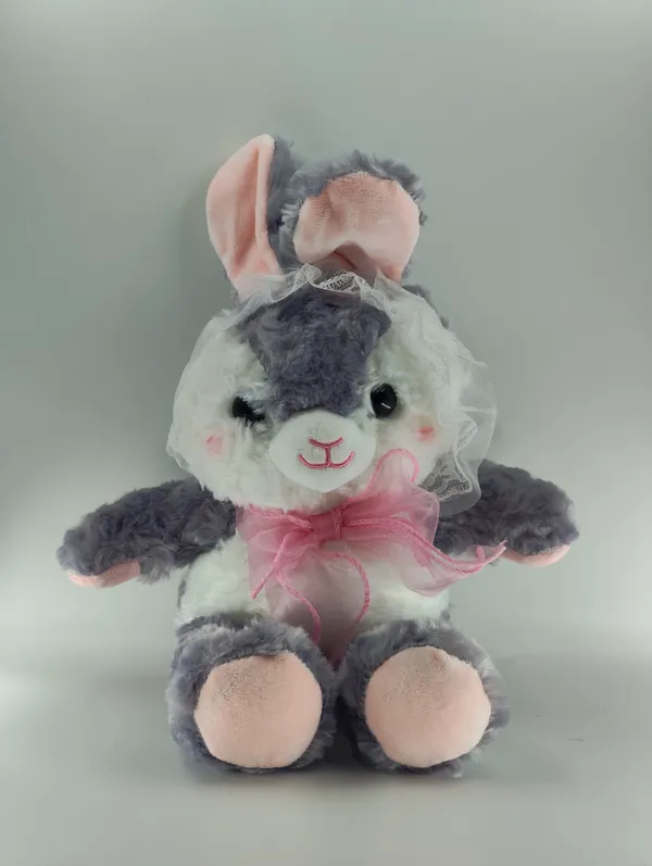 Grey_And_White_Plush_Stuffed_Bunny_Rabbit_Toy_With_Pink_Ribbon
