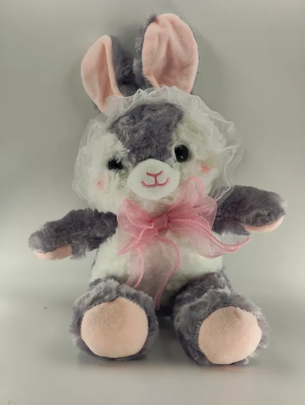 Grey_And_White_Plush_Stuffed_Bunny_Rabbit_Toy_With_Pink_Ribbon