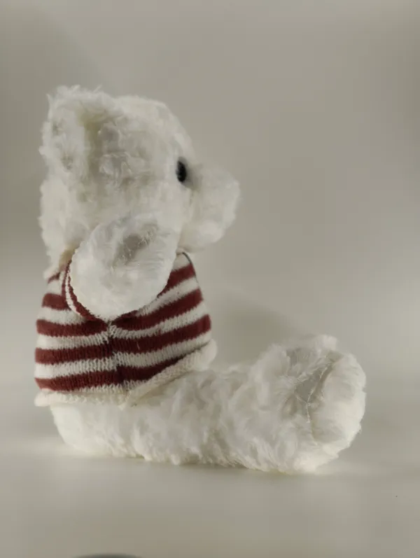White_Teddy_Bear_With_Brown_Striped_Sweater