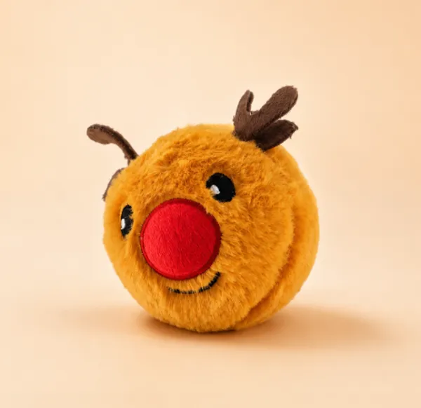 Adorable_Yellow_Reindeer_Plush_Ball_Toy_With_Red_Nose_And_Brown_Antlers