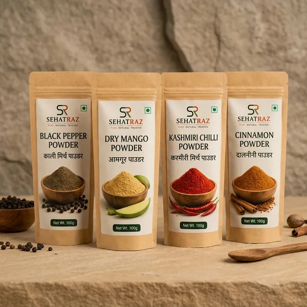 Sehatraz_Premium_Spice_Combo_-_P1_|_(Black_Pepper,_Dry_Mango,_Kashmiri_Chilli,_Cinnamon_Powder)_|_4X100G_|_Pack_Of_4_|_100%_Natural
