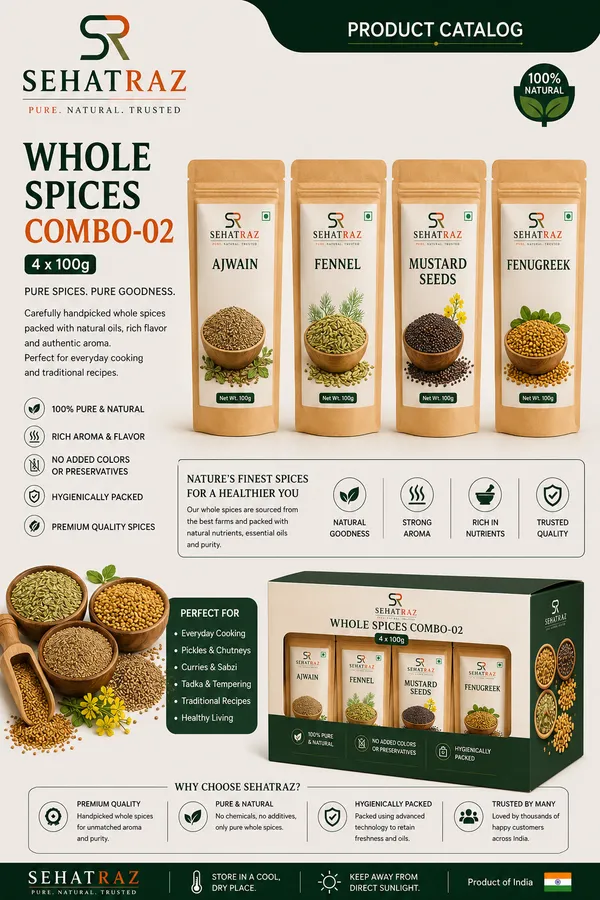 Sehatraz_Whole_Spices_Combo_-_W2_(Ajwain,_Fennel,_Mustard_Seeds,_Fenugreek)_-_4X100G_Pack