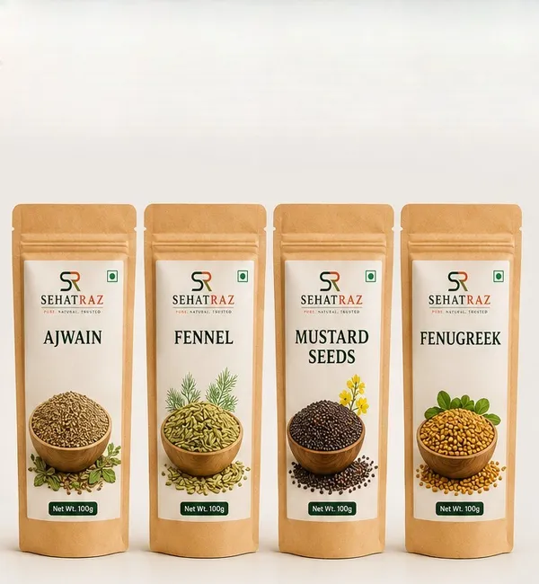 Sehatraz_Whole_Spices_Combo_-_W2_(Ajwain,_Fennel,_Mustard_Seeds,_Fenugreek)_-_4X100G_Pack