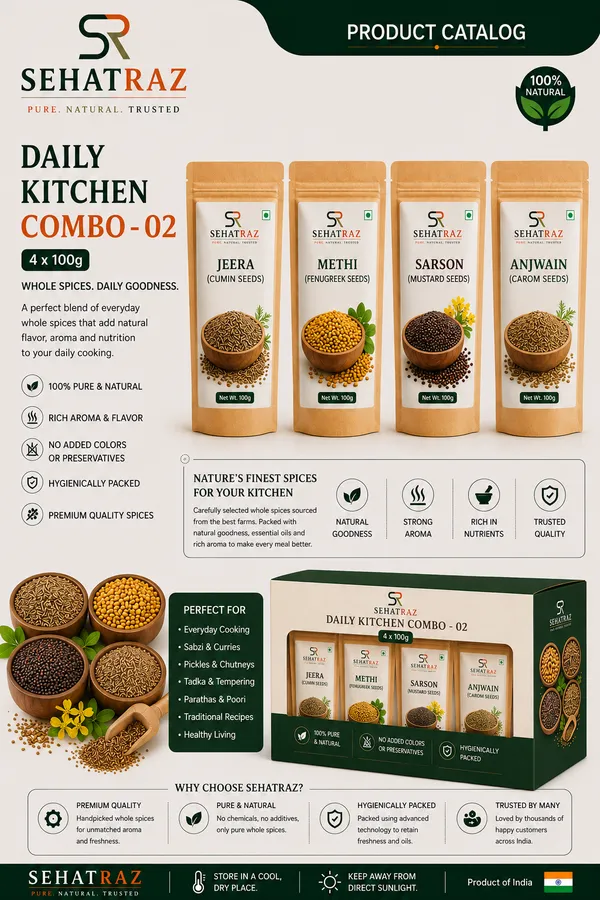 Sehatraz_Daily_Kitchen_Combo_-_D2_-_Pure_Whole_Spices_Pack_(Jeera,_Methi,_Sarson,_Anjwain)_4X100G