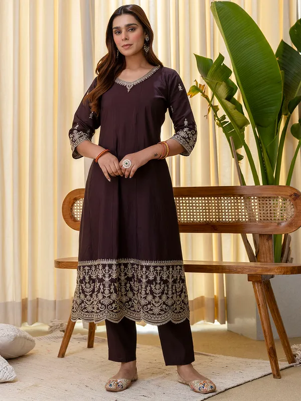 Vireya_Coffee_Embroidred_Kurta_Sets_with_Sequins_Work_Women_Suits