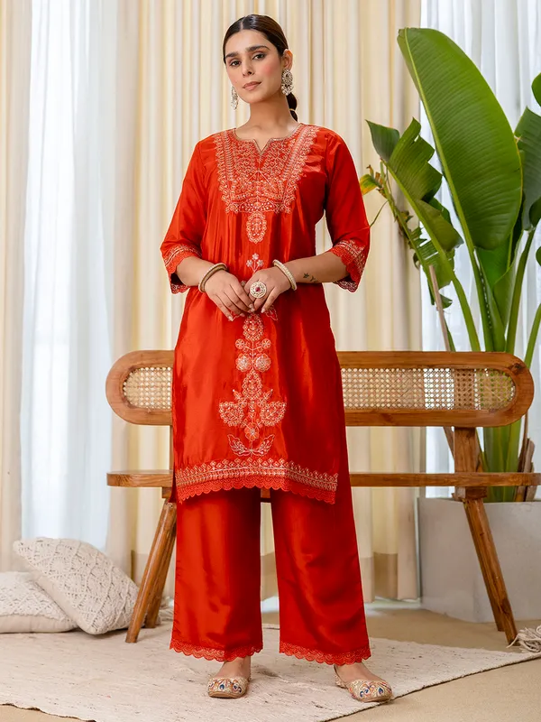 Utsaah_Rust_Embroidred_Kurta_Sets_with_Sequins_Work_Women_Suits