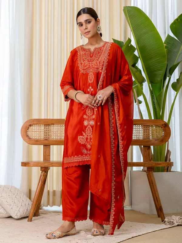 Utsaah_Rust_Embroidred_Kurta_Sets_with_Sequins_Work_Women_Suits