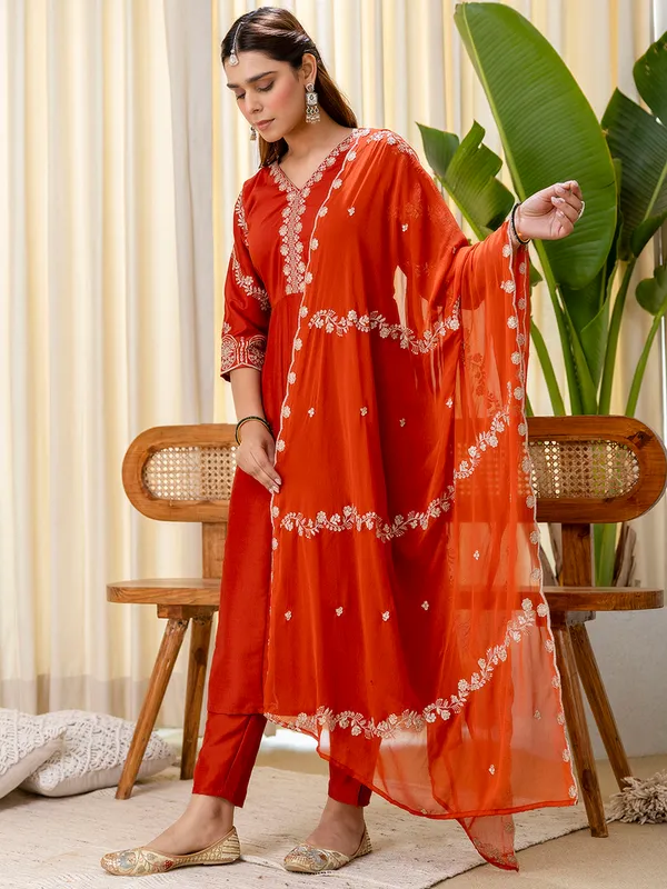 Rust_Embroidred_Kurta_Sets_with_Sequins_Work_Women_Suits