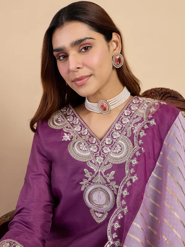 Purple_Women's_Designer_Kurta_Pant_Set_Premium_Pattern_Collection