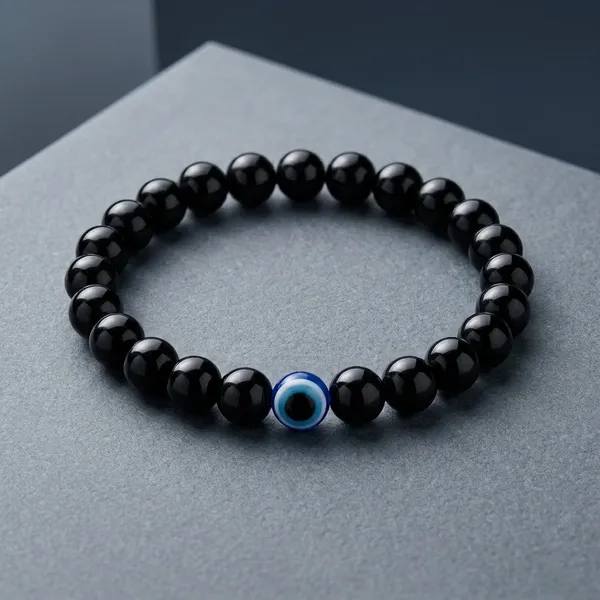 Black_Beaded_Bracelet_with_Blue_Evil_Eye_Charm