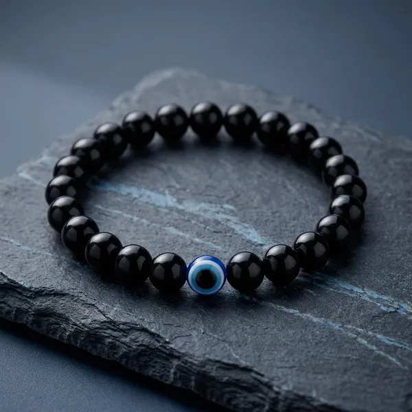 Black_Beaded_Bracelet_with_Blue_Evil_Eye_Charm