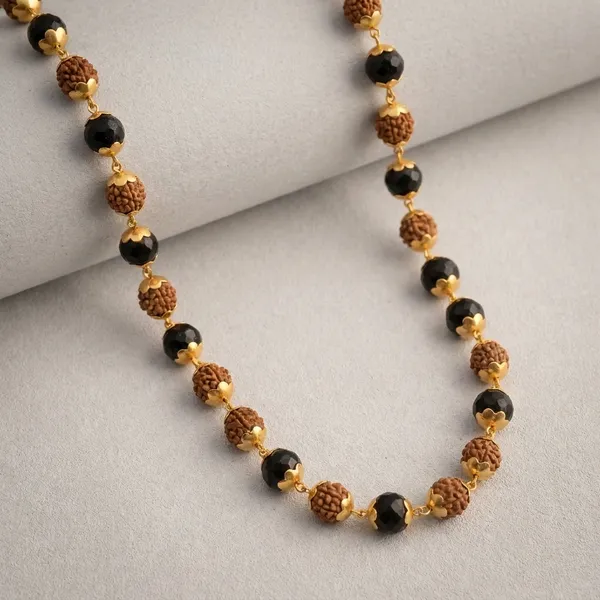 Karanguli_Rudraksh_Faceted_Bead_Necklace_Golden_Polish