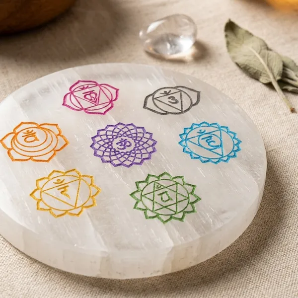 7_Chakra_Symbols_Round_Selenite_Charging_Plate