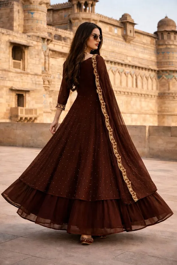 Brown_Georgette_Anarkali_Suit_Set_For_Women