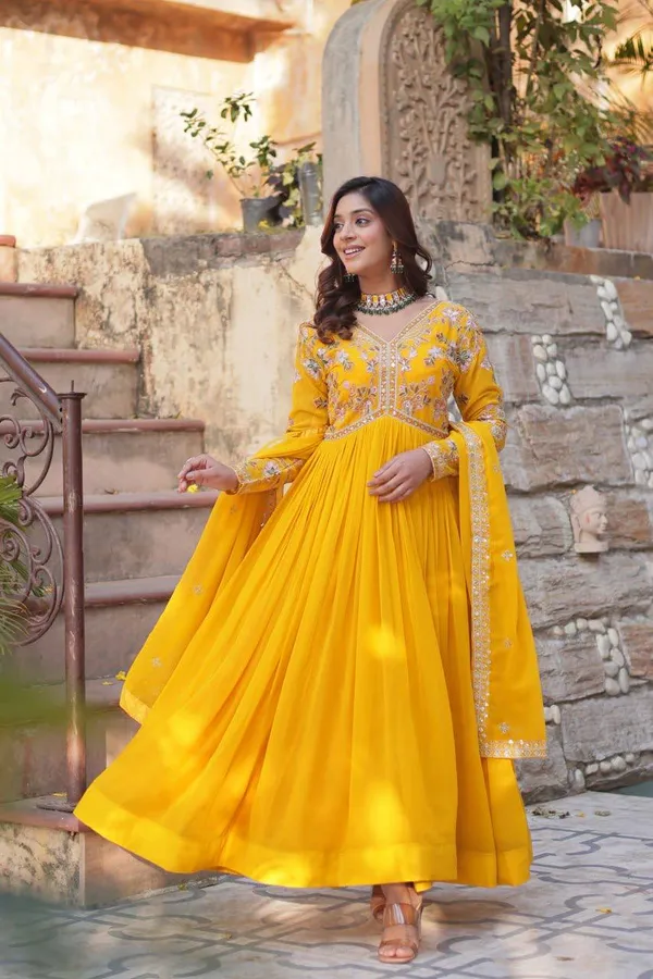 Yellow_Georgette_Anarkali_Dress_For_Women