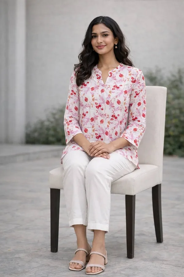 White_&_Black_Rayon_Kurti_With_Pants_Set_For_Women