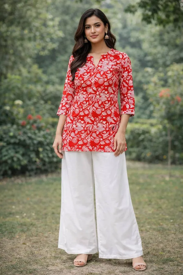 Red_&_White_Rayon_Kurti_With_Palazzo_Set_For_Women