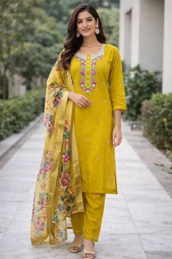 Mustard_Yellow_Georgette_Kurta_Set_For_Women