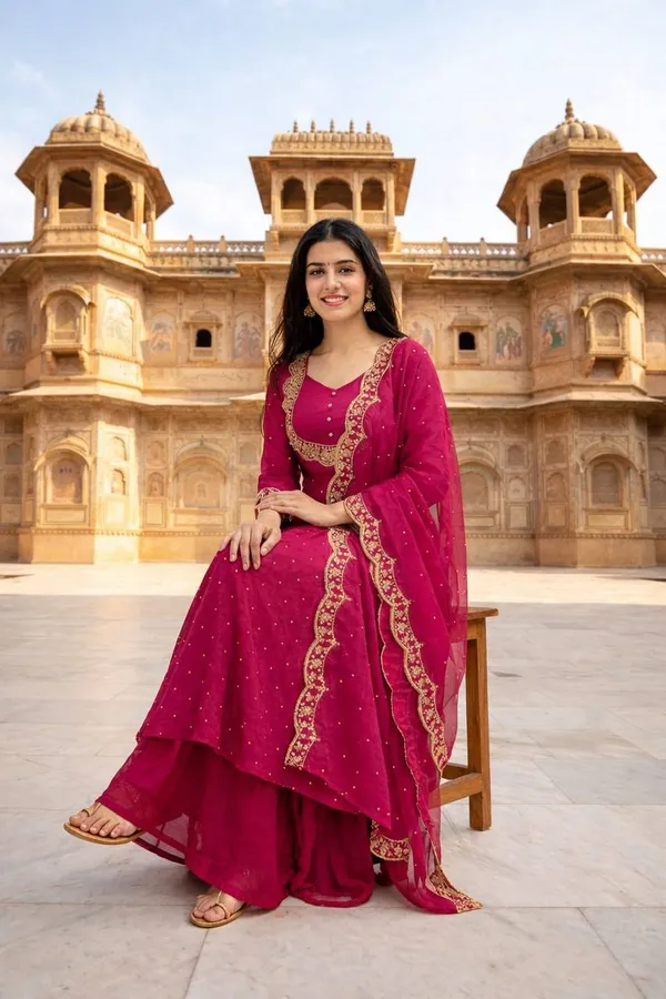 Magenta_Georgette_Anarkali_Dress_Set_For_Women